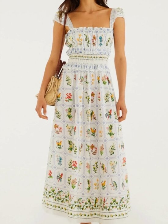 FARM Rio Dresses & Skirts - Farm Rio Tropical Porcelain Birds Floral Print Cotton Maxi dress size L